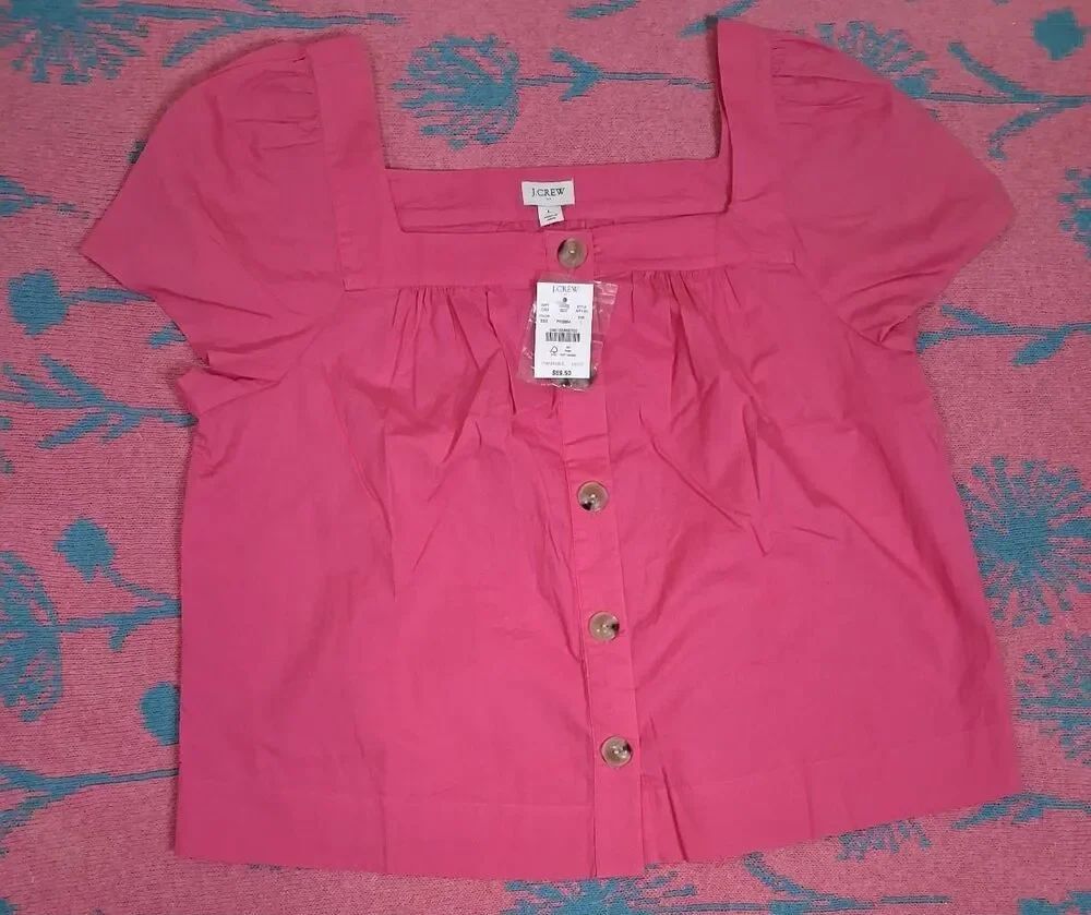 J.crew womens large square neck pink blouse popover cotton shirt top
